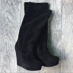 Beautiful black suede wedge boots
